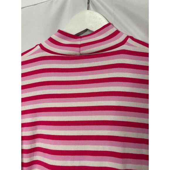 J. Crew Factory Pink White Striped Cotton Mock Turtleneck Ribbed Size XL - Picture 6 of 6